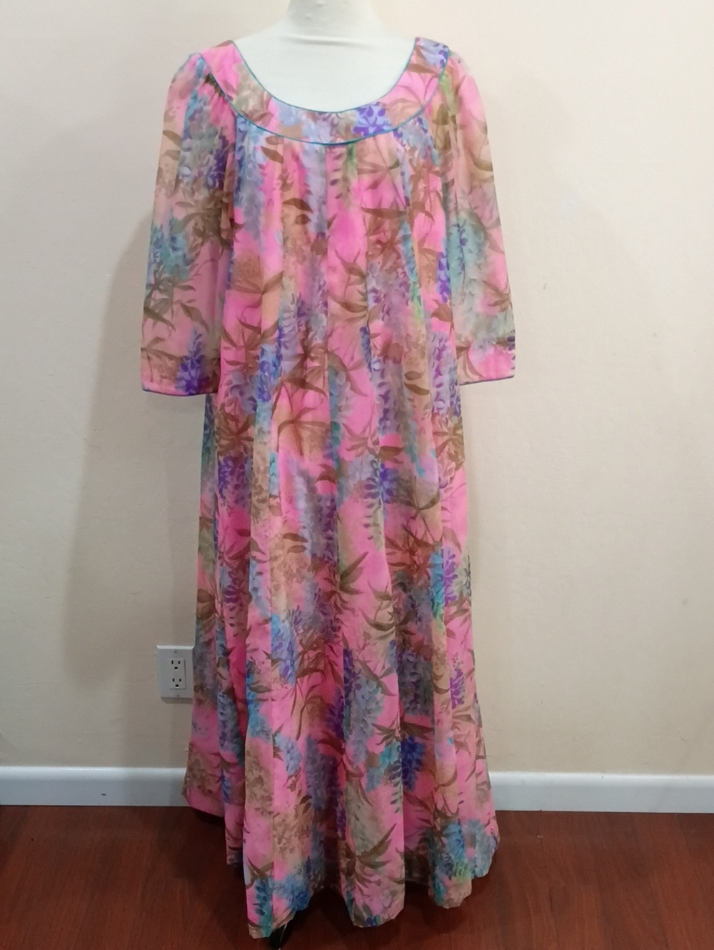 Kiyomi Hawaii Liberty House Mumu Chiffon Maxi Dress, Size 16 - Vintage 60s / 70s